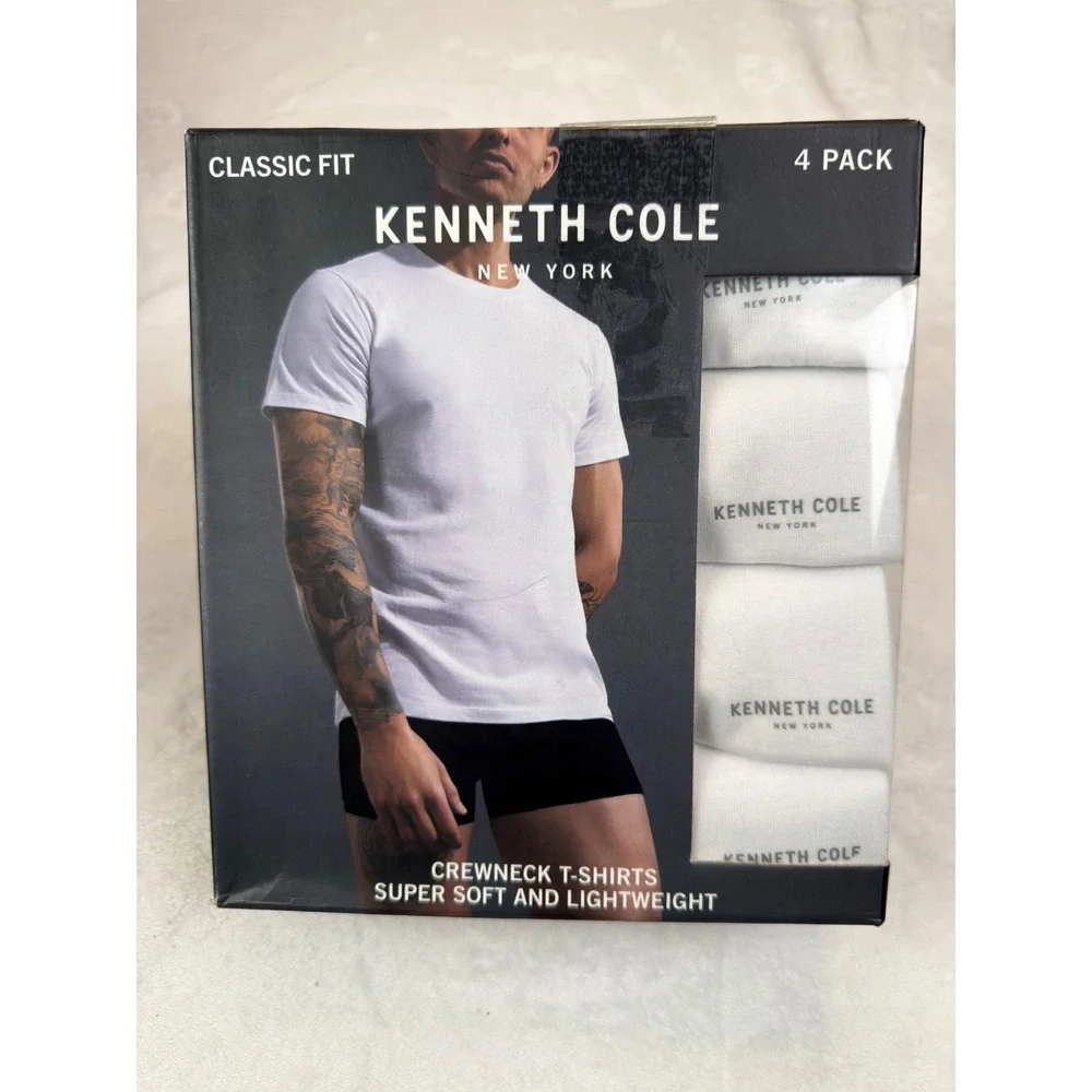 Kenneth Cole New York Mens 4 Pack Crewneck T-Shirts White Classic Fit Medium New